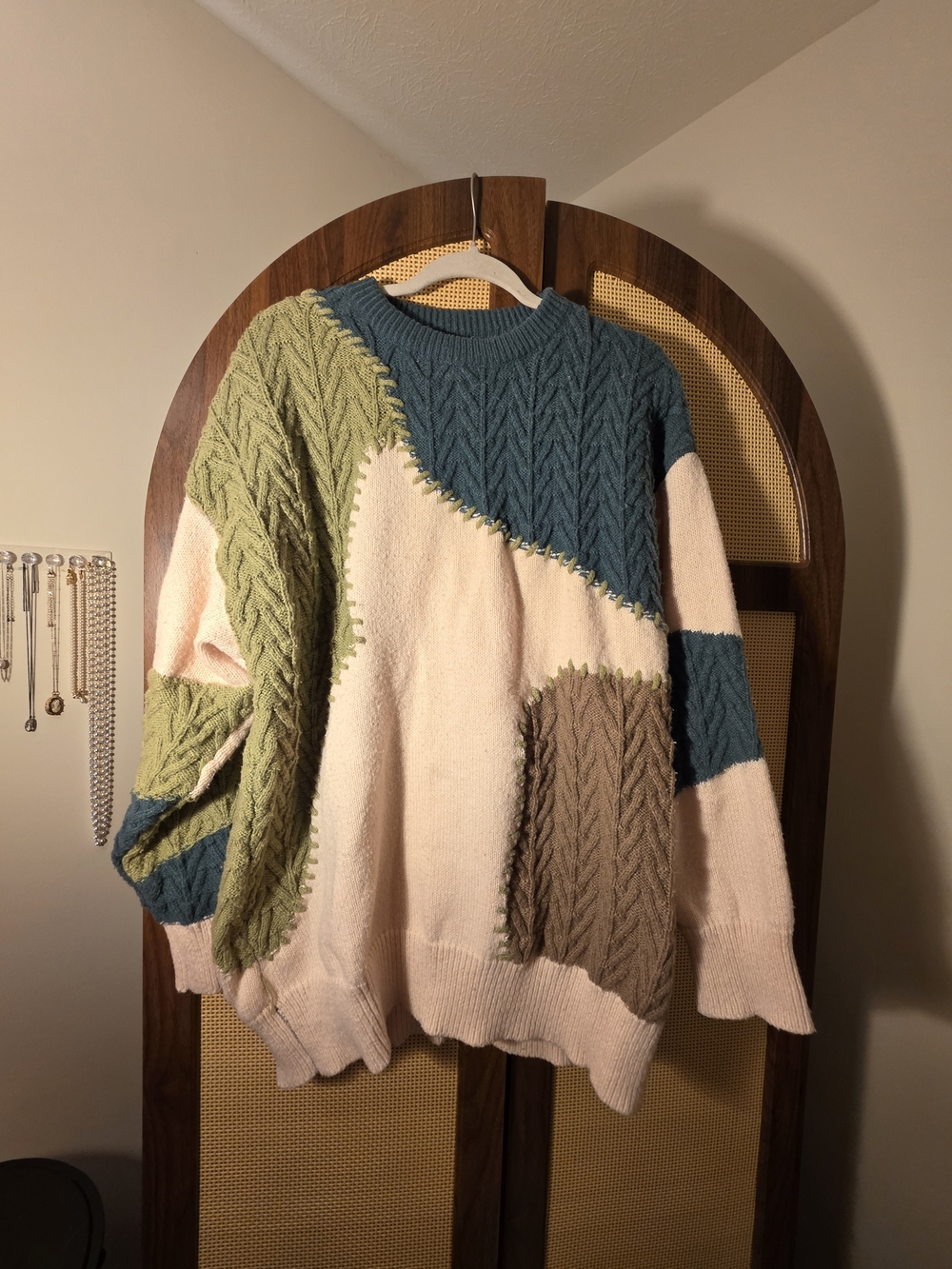 Aelfric Eden Colorblock Cable Knit Sweater - Cream, Teal, Olive, Taupe